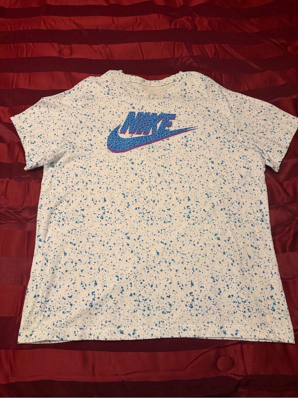 Nike White Speckle Tee with Blue and Purple Logo